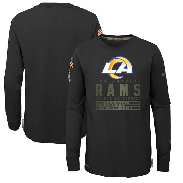 Youth Los Angeles Rams Black NFL 2020 Salute To Service Sideline Performance Long Sleeve T-Shirt